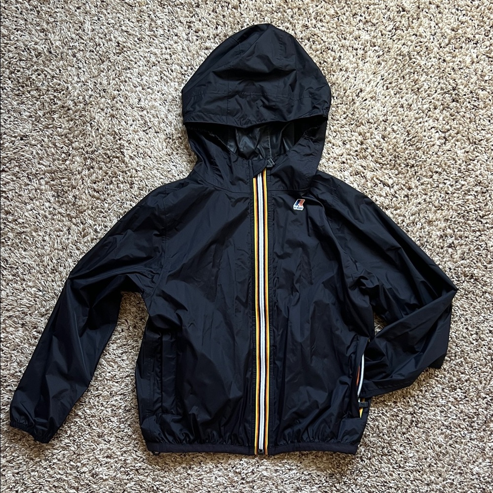 K-Way Black Raincoat with Yellow Trim